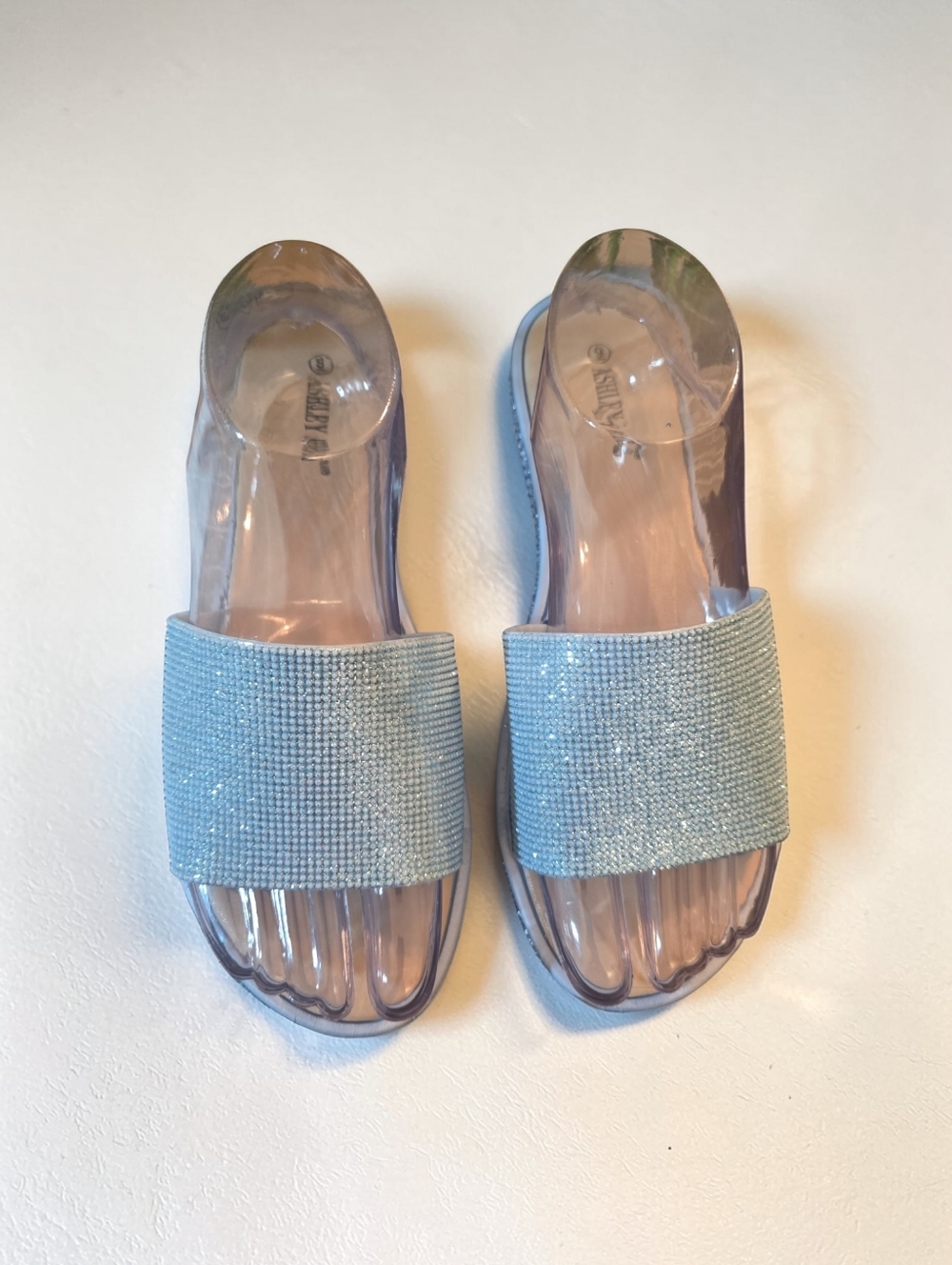 Sparkle Slide Sandals in Light Blue